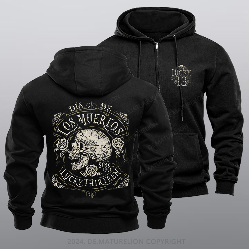 Maturelion Men's Hoodie Dead Skull Dia de los Zipper Hoodie