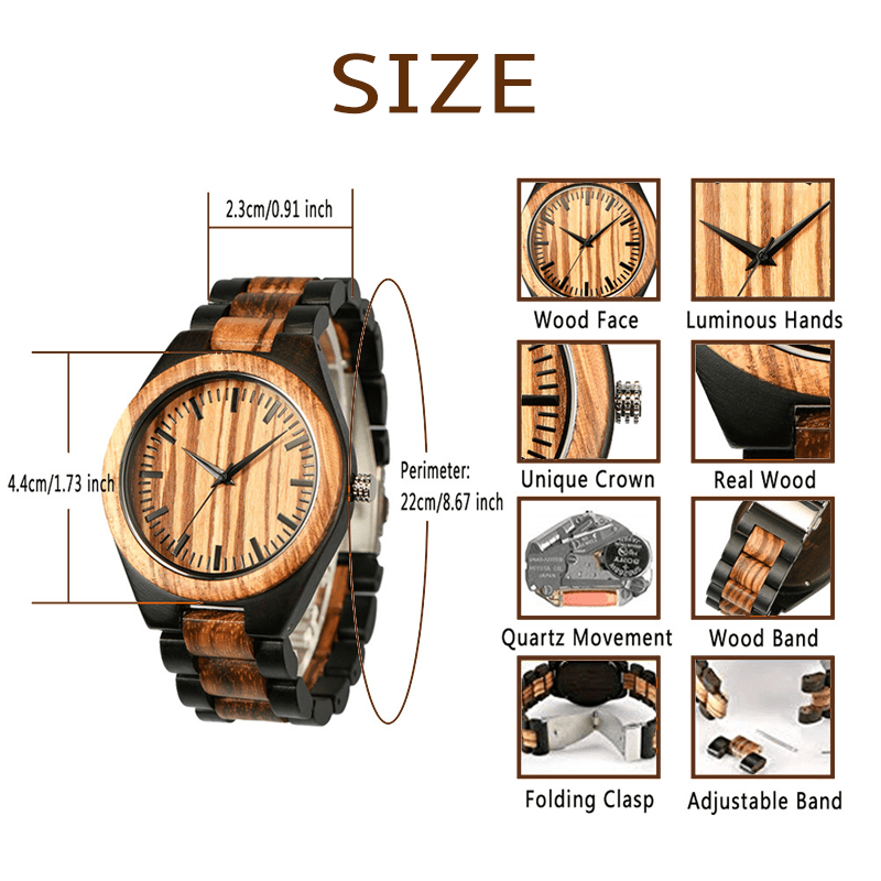 Maturelion Men's Custom Watches Analog Quartz Wooden Strap Watch Christmas Gift for Men