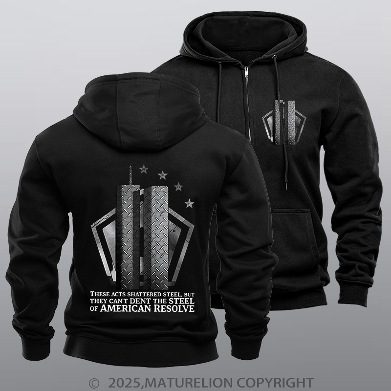 Maturelion Men's Hoodie September 11th: American Resolve Zipper Hoodie