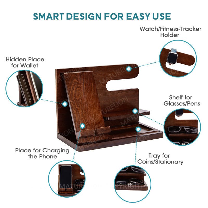 Maturelion Gift for Men Handmade Docking Station with Key Holder