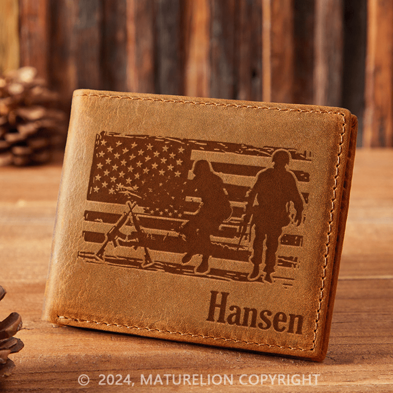 Maturelion Custom Us Army Leather Wallet Christmas Gift for Men