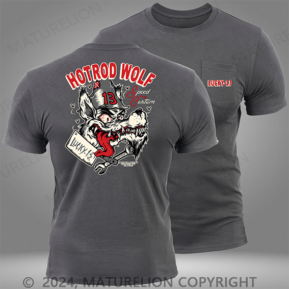 Maturelion The Hot Rod Wolf Short Sleeve Pocket T-Shirt