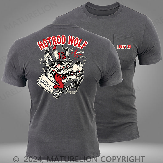 Maturelion The Hot Rod Wolf Short Sleeve Pocket T-Shirt