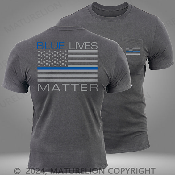 Maturelion Blue Lives Matter Pocket T-Shirt