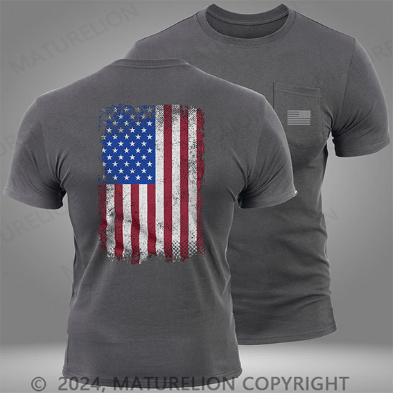 Maturelion Vertical Flag Distressed Pocket T-Shirt