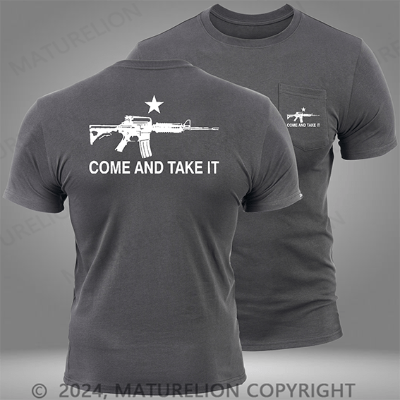 Maturelion Black Assault Rifle Come and Take It Pocket T-Shirt