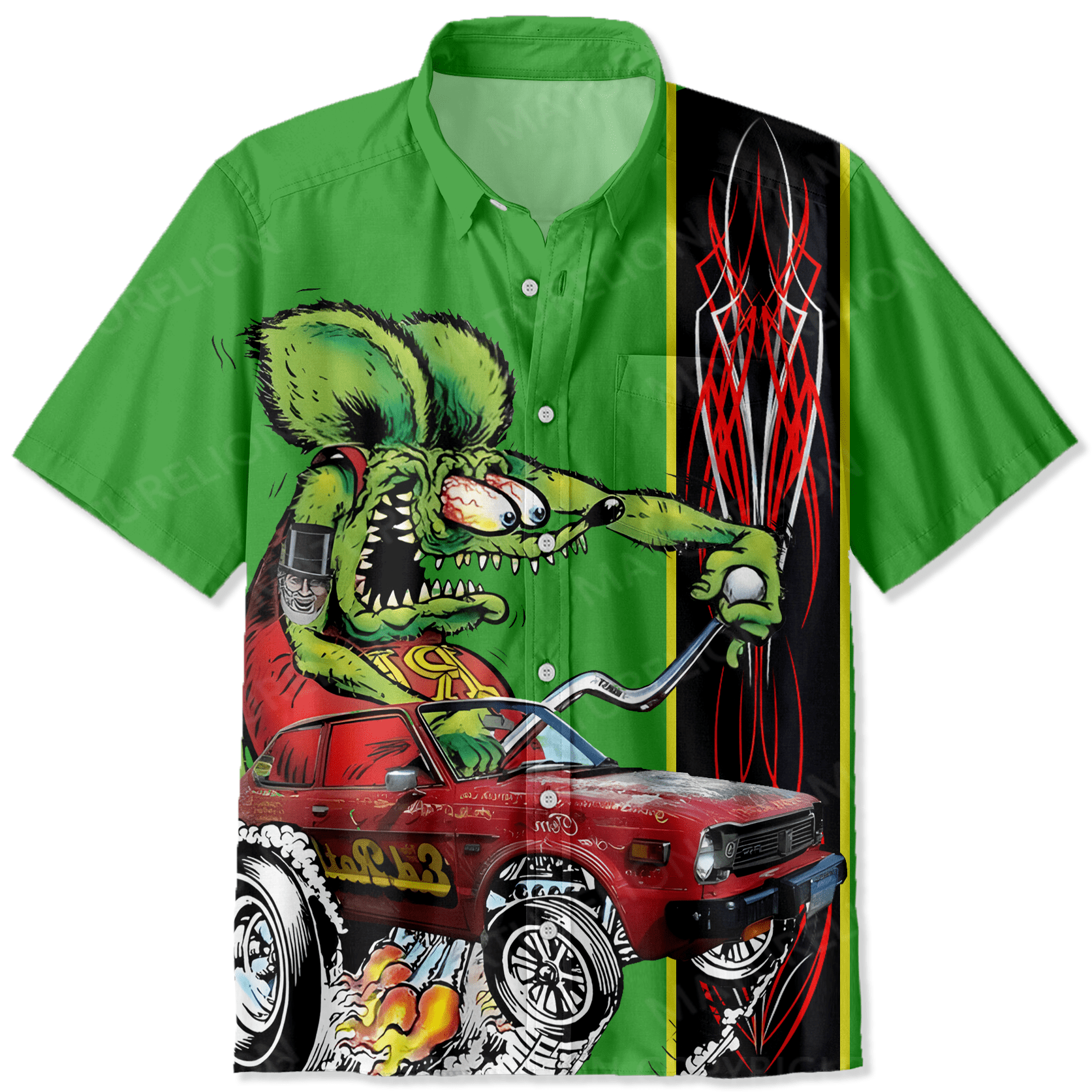 Maturelion Men's Hawaiian Shirt Nostalgic Anime Character Retro Car Short Sleeve Shirt