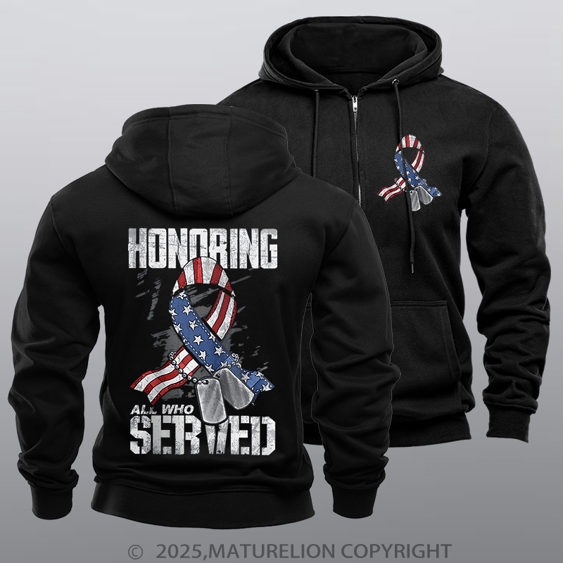 Maturelion Men's Hoodie Honoring All Who Served Zipper Hoodie