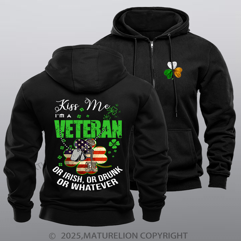 Maturelion Men's Hoodie IM A Veteran Or Irish Or Drunk Or Whatever Patricks Zipper Hoodie