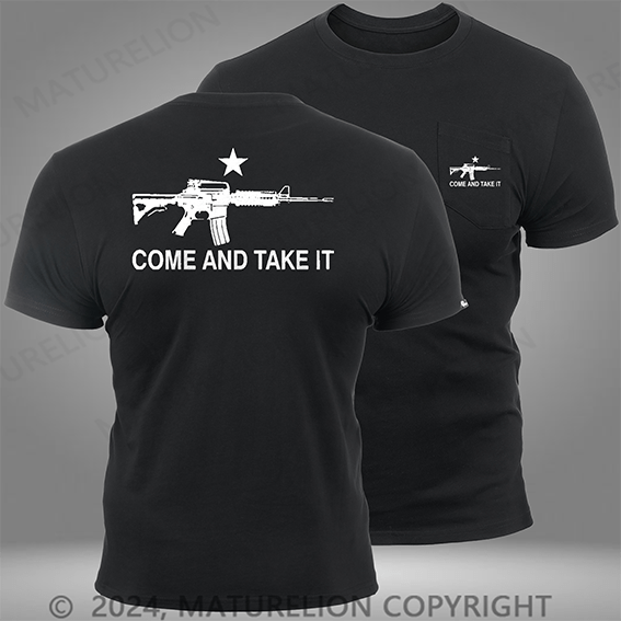 Maturelion Black Assault Rifle Come and Take It Pocket T-Shirt