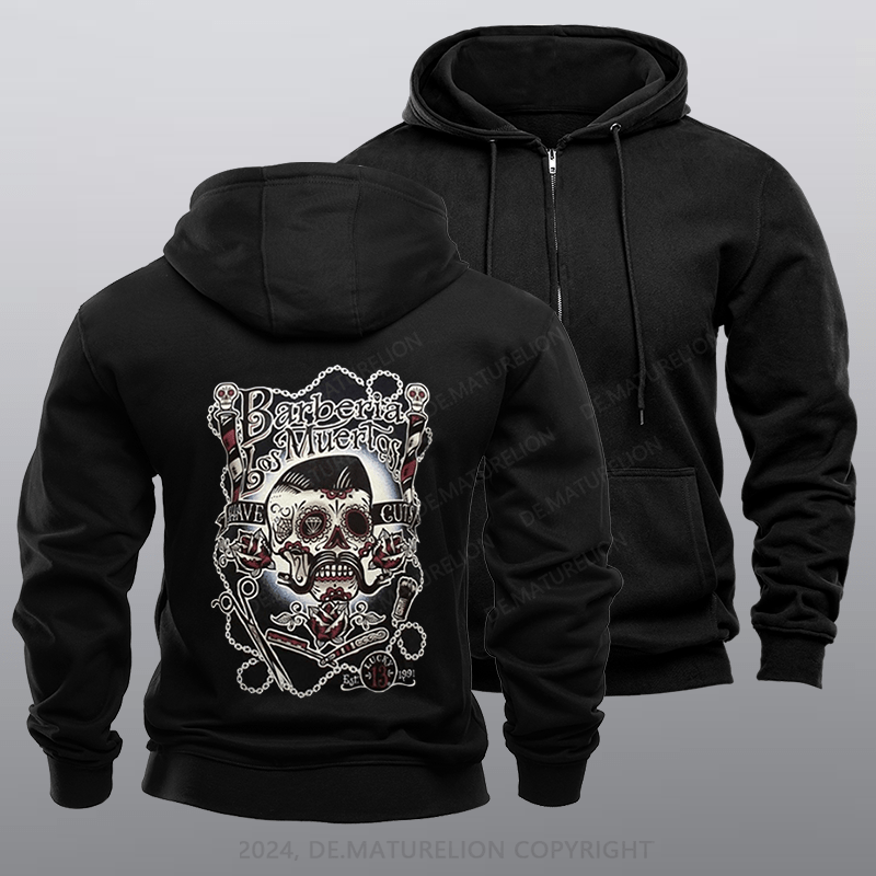 Maturelion Men's Hoodie Barberia Los Muertos Zipper Hoodie