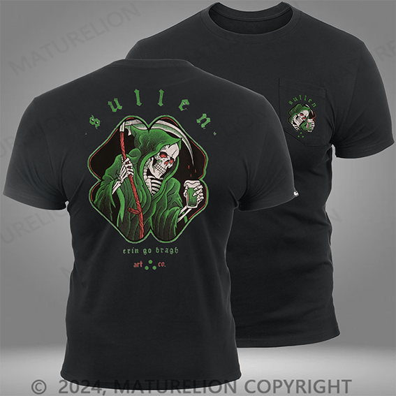 Maturelion Erin Go Bragh Green Reapers and Beer Black Pocket T-Shirt