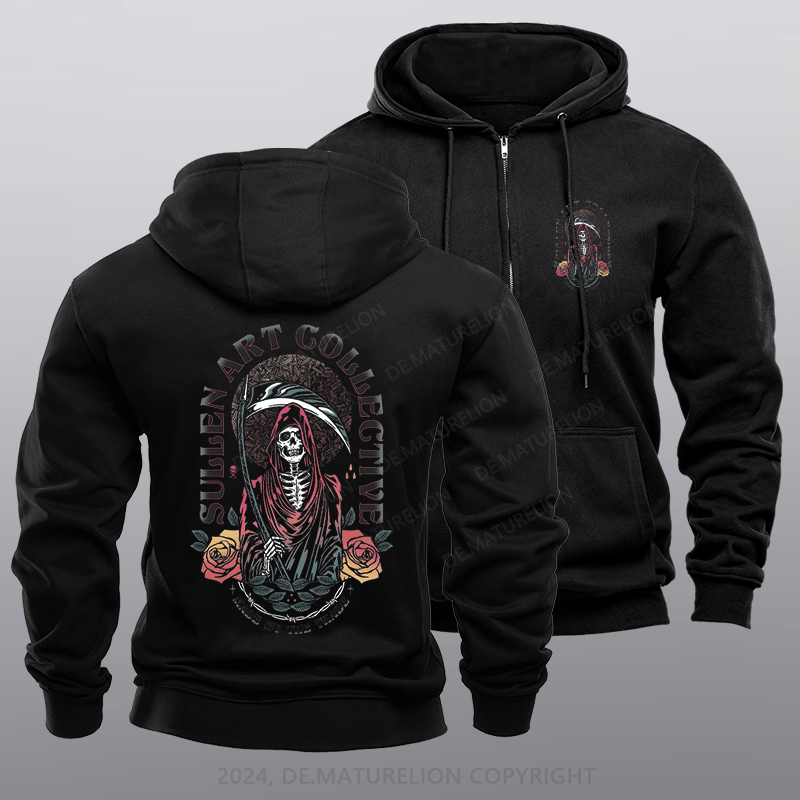 Maturelion Men's Hoodie Gate Keeper Day of the Dead Reaper Tattoo Zipper Hoodie