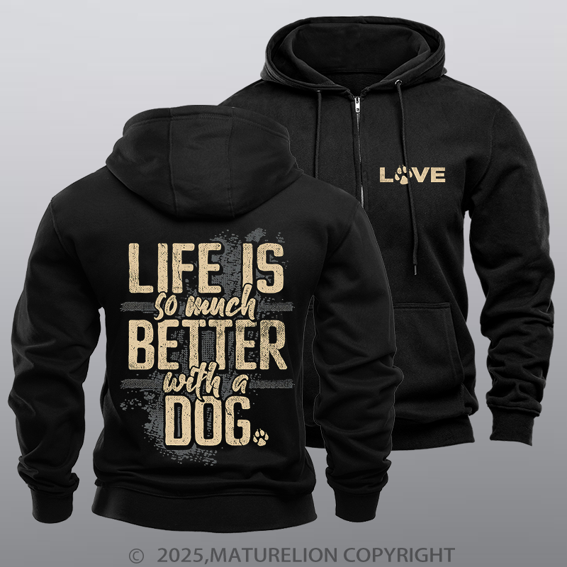 Maturelion Men's Hoodie The Love Of Dogs Zipper Hoodie