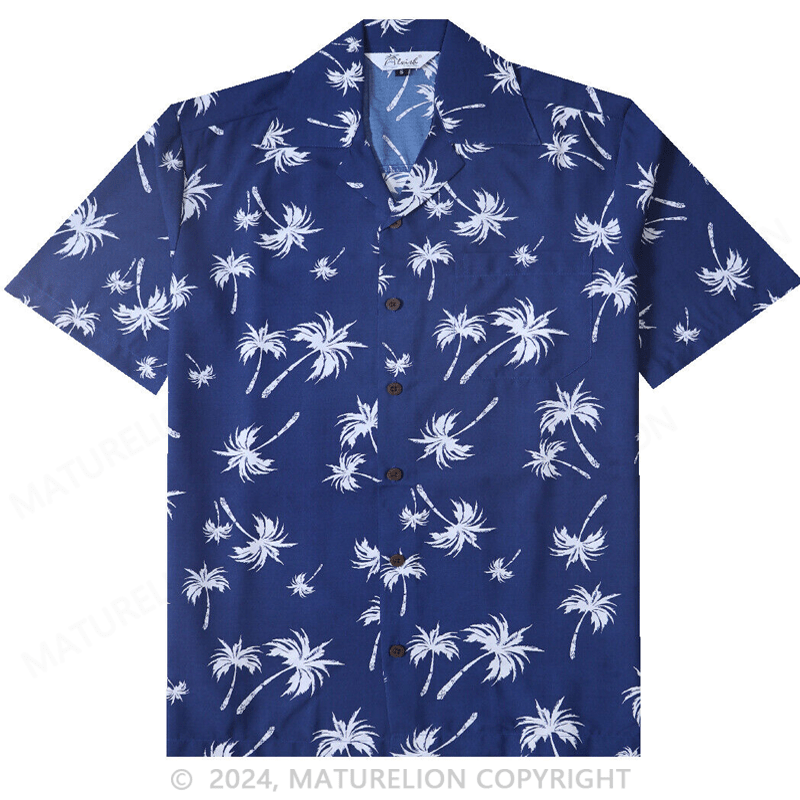 Maturelion Palm Tree Canoe Navy Hawaiian Shirt