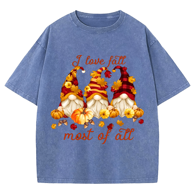 Maturelion Halloween I Love Fall Most Of All Gnomes DTG Printing Washed Cotton T-Shirt