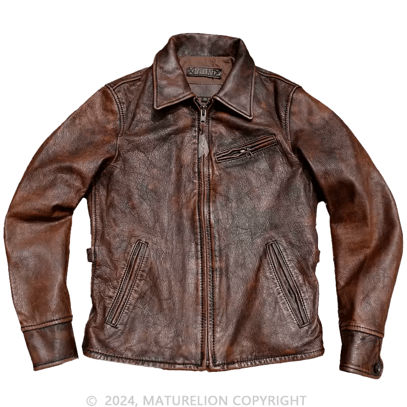 Maturelion Vintage Motorcycle Biker Genuine Leather Jacket