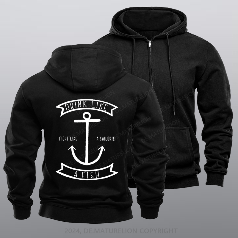 Maturelion Men's Hoodie Drink Like a Fish Zipper Hoodie