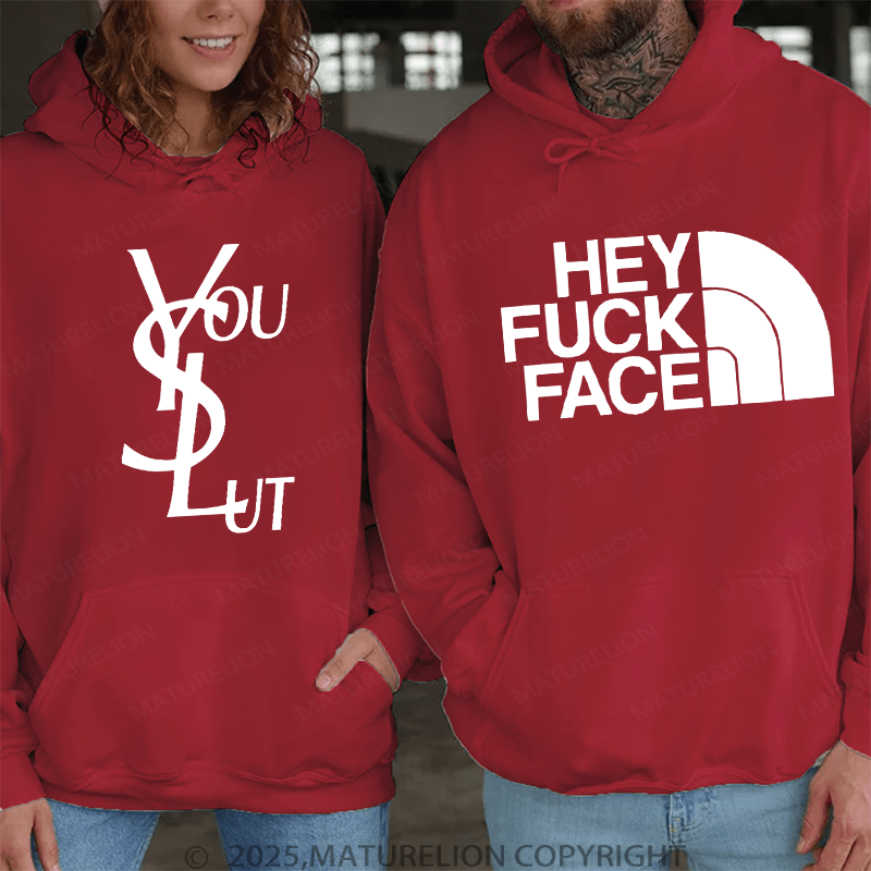 Maturelion hey fuck face &  you slut Couple Hoodie