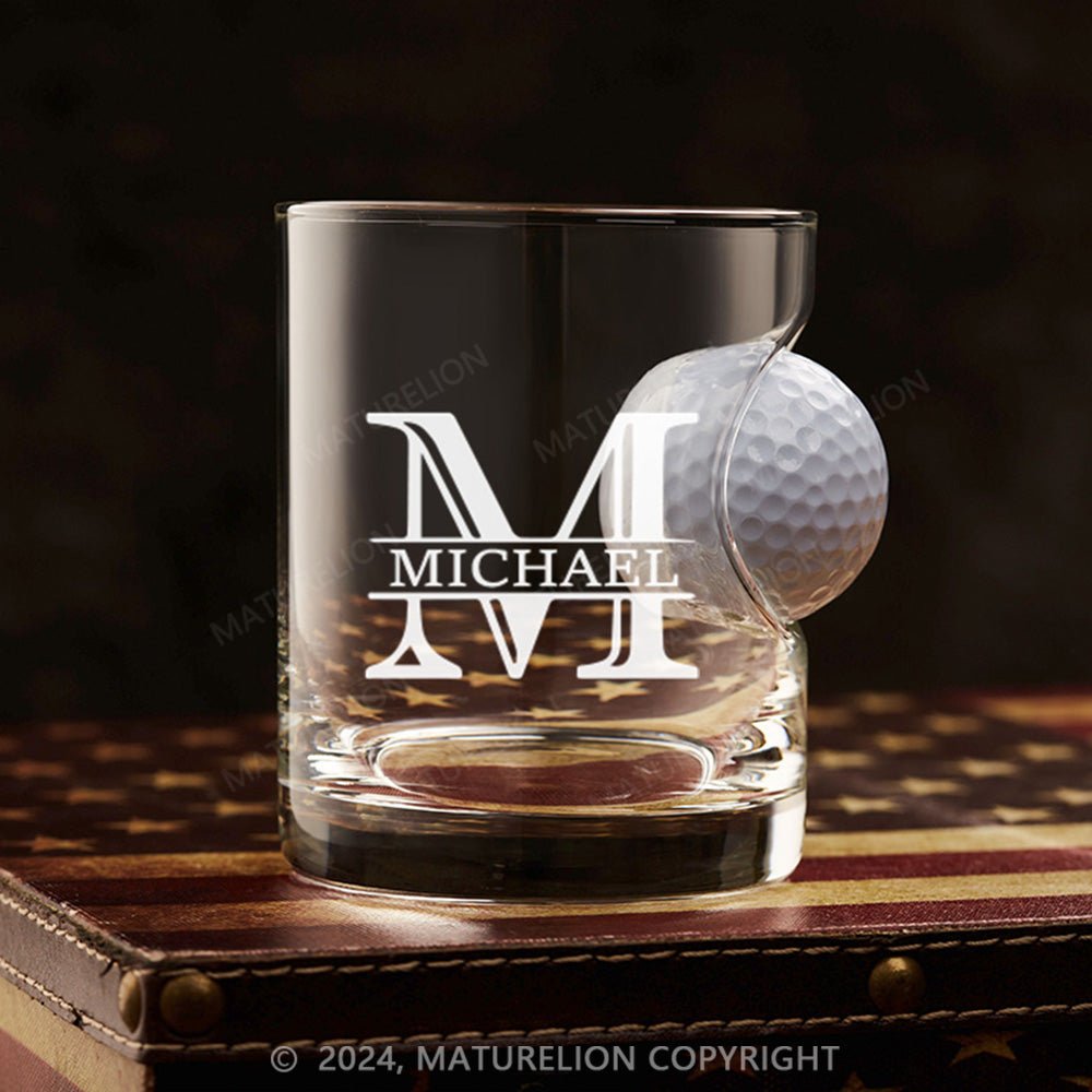 Maturelion Personalized Golf Ball in Whiskey Lowball Glass