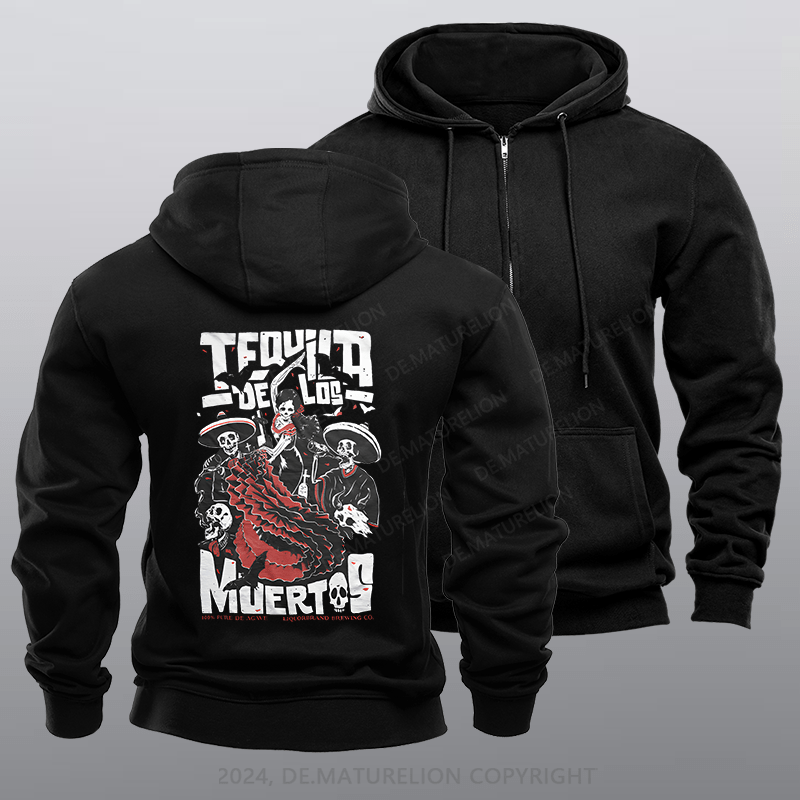 Maturelion Men's Hoodie Liquorbrand Tequila De Los Muertos Day of the Dead Zipper Hoodie