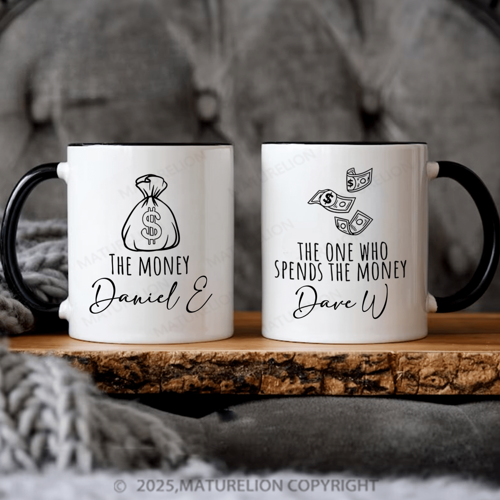 Maturelion Couple Mug Set Custom Couple The Money And The One Who Spends The Money Mug Set