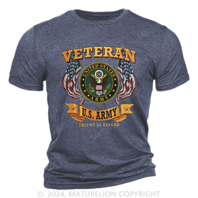 Maturelion Army Veteran Seal Flags Cotton T-Shirt