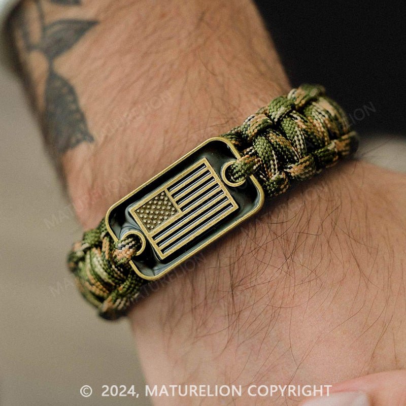 Maturelion Tactical Survival Bracelet for Men with Bronze USA Flag