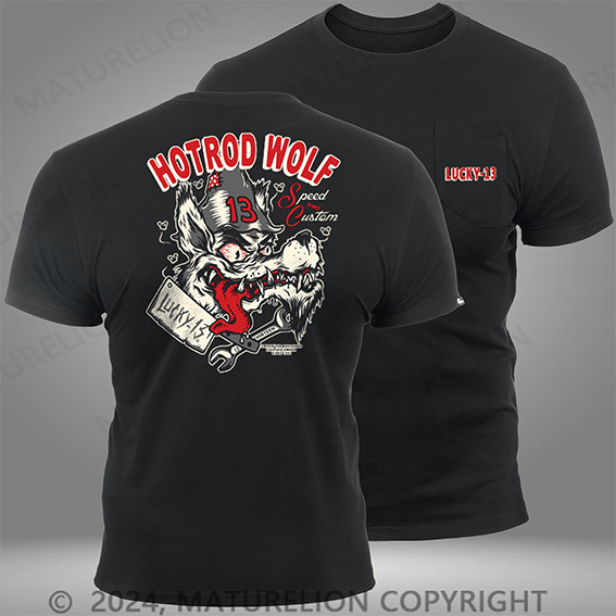 Maturelion The Hot Rod Wolf Short Sleeve Pocket T-Shirt