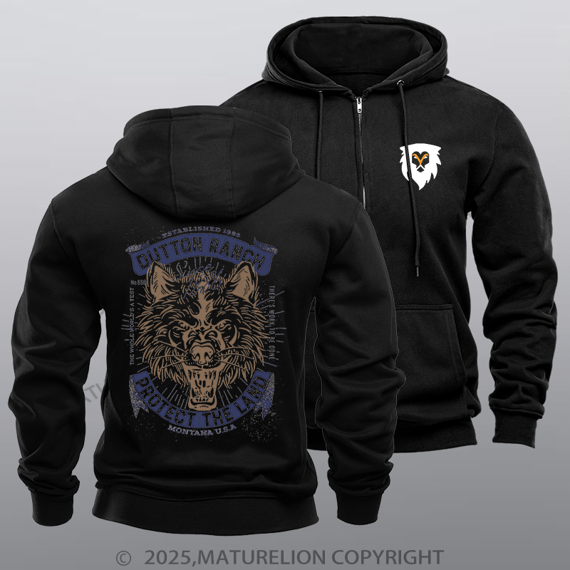 Maturelion Men's Hoodie Yellowstone Protect The Land Angry Wolf Dutton Ranch Graphic Hoodie