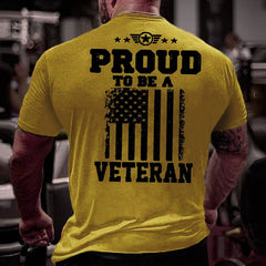 Proud To Be A Veteran USA Flag Print Cotton T-shirt