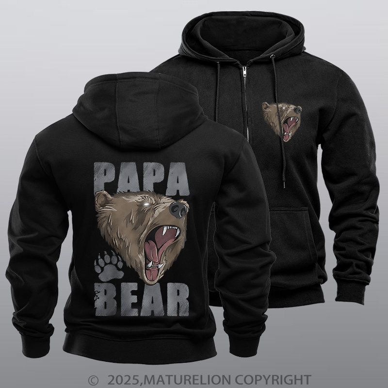 Maturelion Men's Hoodie Papa Bear Zipper Hoodie