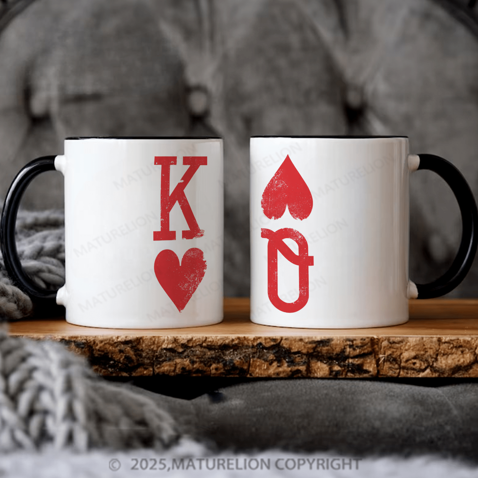 Maturelion Couple Mug Set King and Queen of Hearts Playing Cards Couples Coffee Mug Set