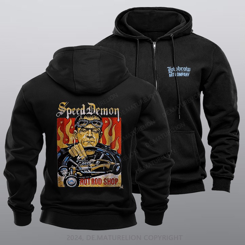 Maturelion Men's Hoodie Lowbrow Art Company Speed Demon Zipper Hoodie