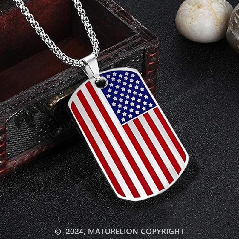 Maturelion UMtrade Army Style Mens 2pcs Enamel American Flag Dog Tag Pendant Necklace