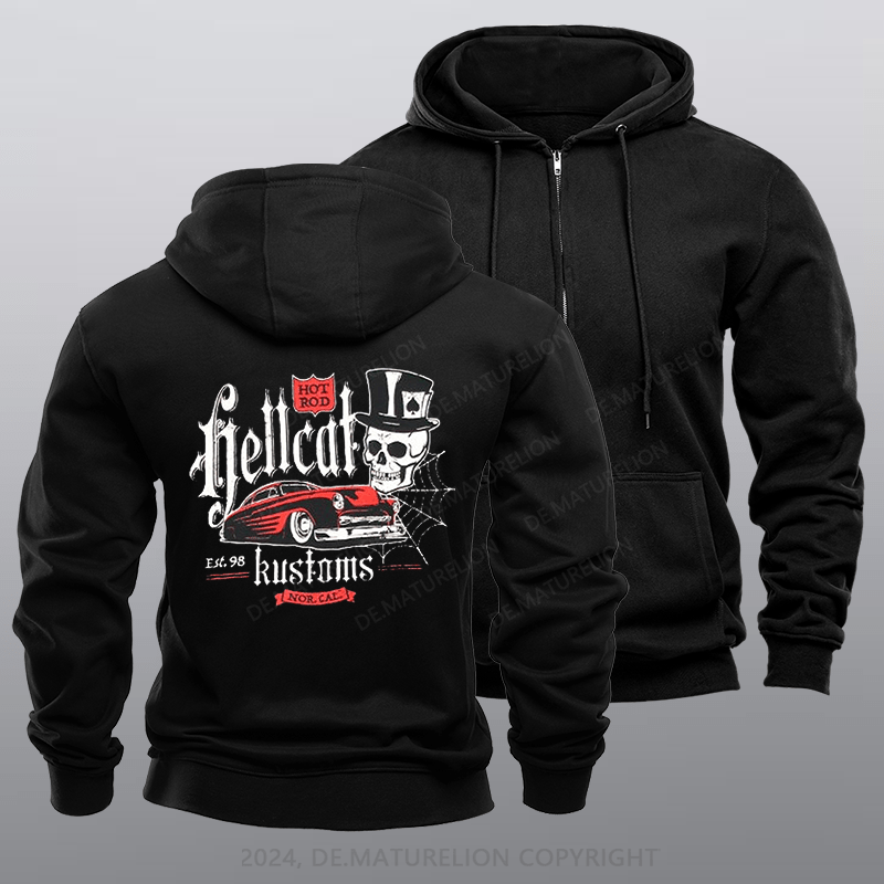 Maturelion Men's Hoodie Hot Rod Hellcat Mens Kustoms Speed Rockabilly Hot Rod  Zipper Hoodie