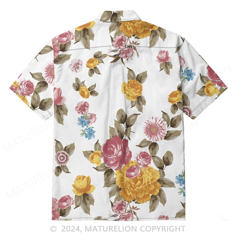 Maturelion Hawaiian Shirt for Men Short Sleeve Button Down Shirt Causal Summer Shirt Watercolor Floral Flowers in Vintage Rustic Style