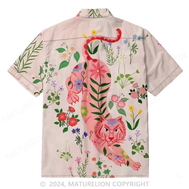 Maturelion Men's Tiger Vacation Floral Art Print Shirt