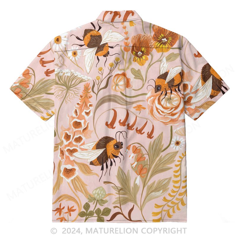 Maturelion Bees and flowers Mens Casual Shirts, Casual Mens Summer Shirts, Mens Button Up Shirts Short Sleeve Stylish