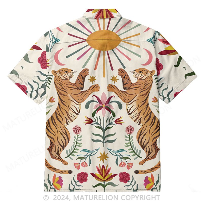 Maturelion Men's Hawaiian Beach Shirts Animal Floral Print Casual Button Down Camp Shirt