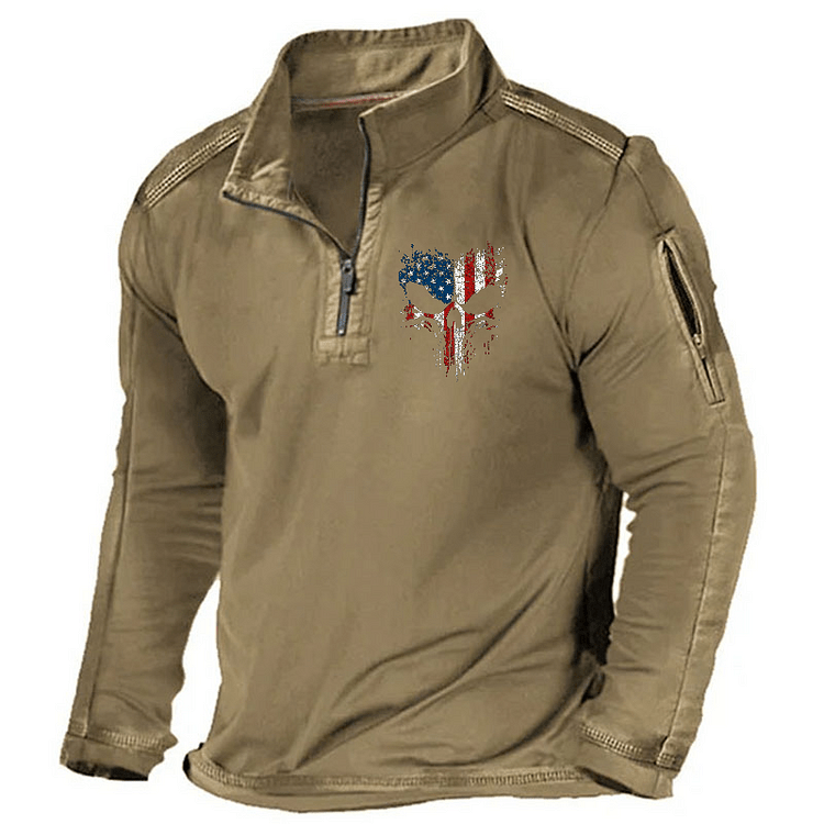 Maturelion Men's Henley Shirt American Skull Henley Shirt