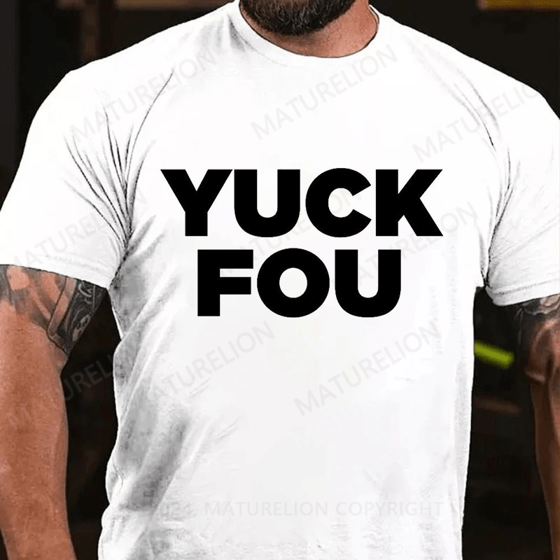 Maturelion Men's White Short-Sleeve Shirt With "Yuck Bl" Print