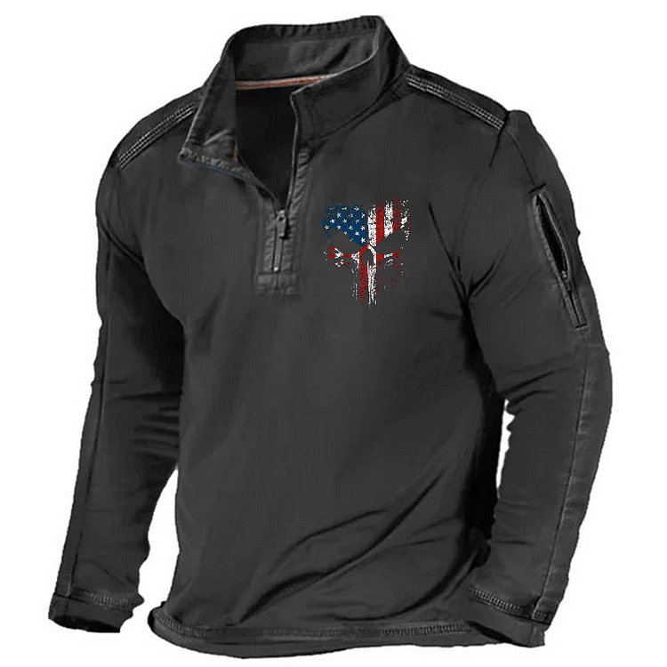 Maturelion Men's Henley Shirt American Skull Henley Shirt