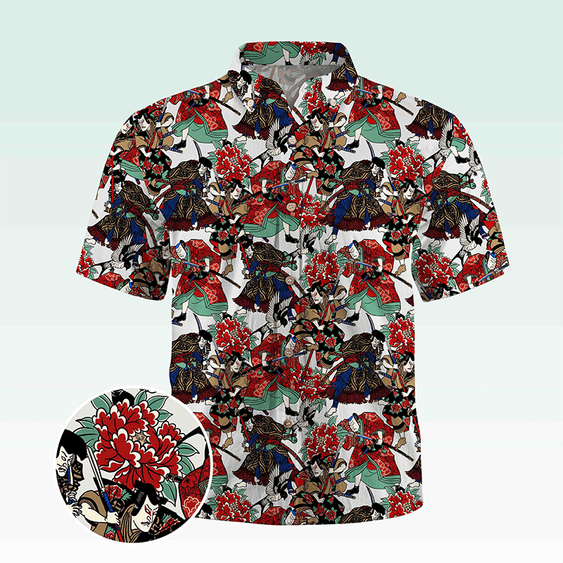 Maturelion Men's Hawaiian Shirt Koi Fish and Waves Cotton Hawaiian Shirt