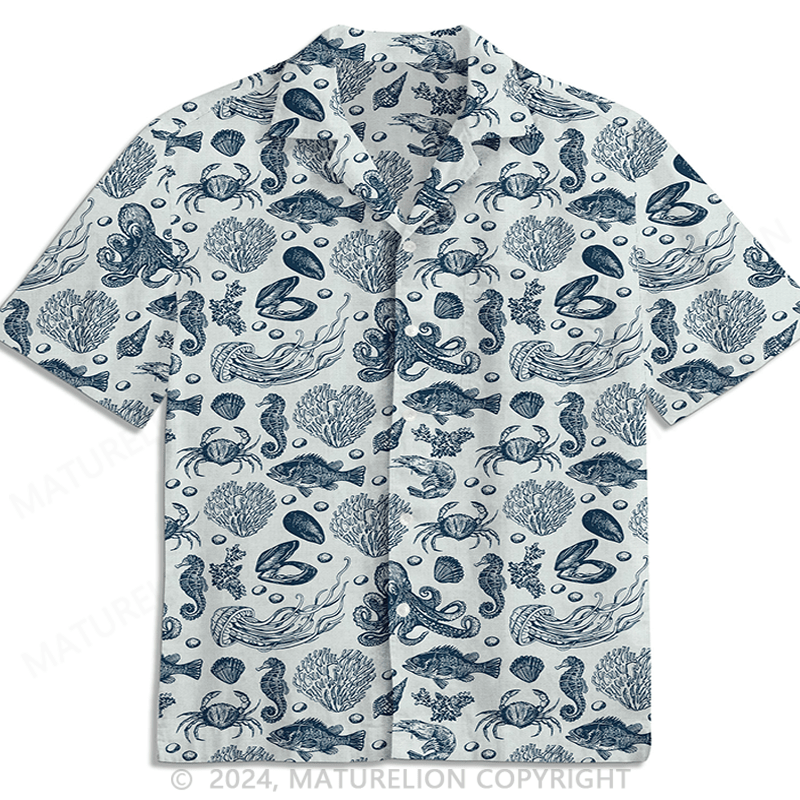 Maturelion Men's Marine Life Print Hawaiian Shirt