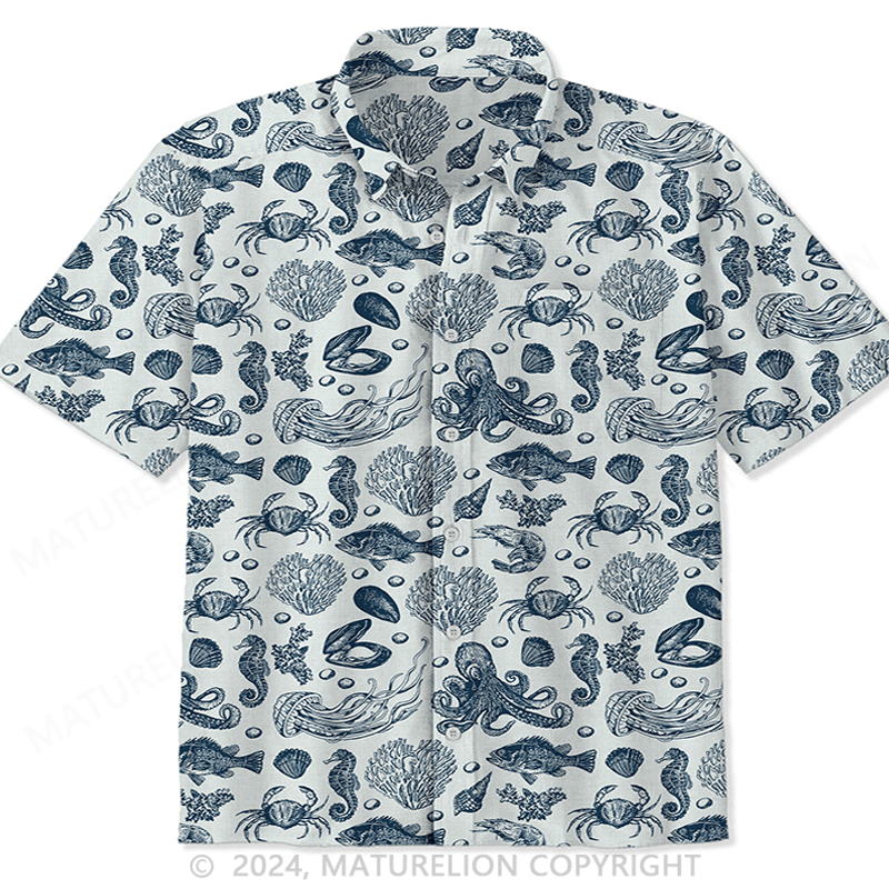 Maturelion Men's Marine Life Print Hawaiian Shirt