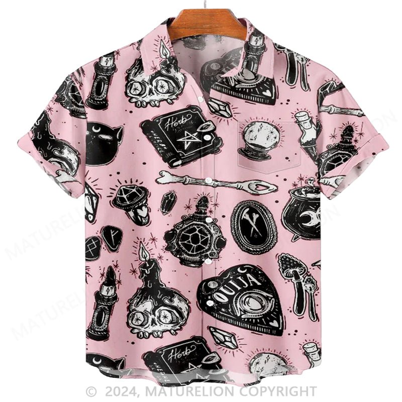 Maturelion Men'S Pink Halloween KEN Same Style Ghost Printed Shirt