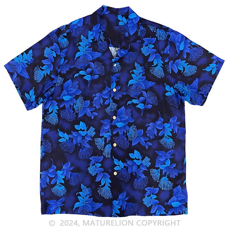 Maturelion Navy Rayon Men's Hawaiian Shirt