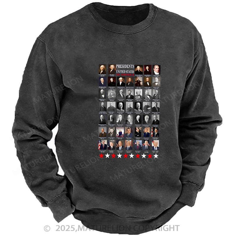 Maturelion Men's Sweatshirts Presidents Sweatshirts Washed Sweatshirts