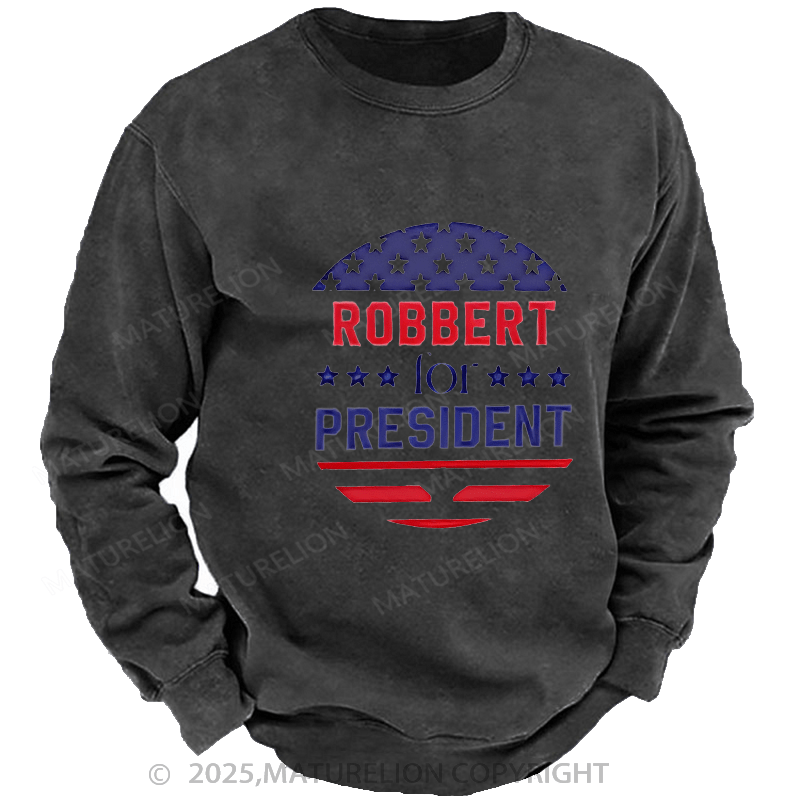 Maturelion Men's Sweatshirts USA President Sweatshirts Washed Sweatshirts